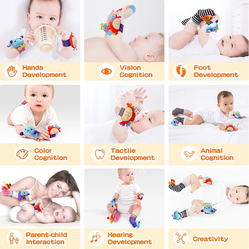 Baby Rattles Toys Animal Socks Foot Finder Rattle Set Infant Development Baby Games 0 6 Month Toys Birth Gift for Newborn Babies - 6