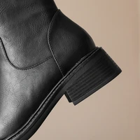 Women's New Autumn/Winter Genuine Leather Cowhide Mid Heel Large Metal Belt Buckle and Knee Zipper High Barrel Knight Boots - Image 4