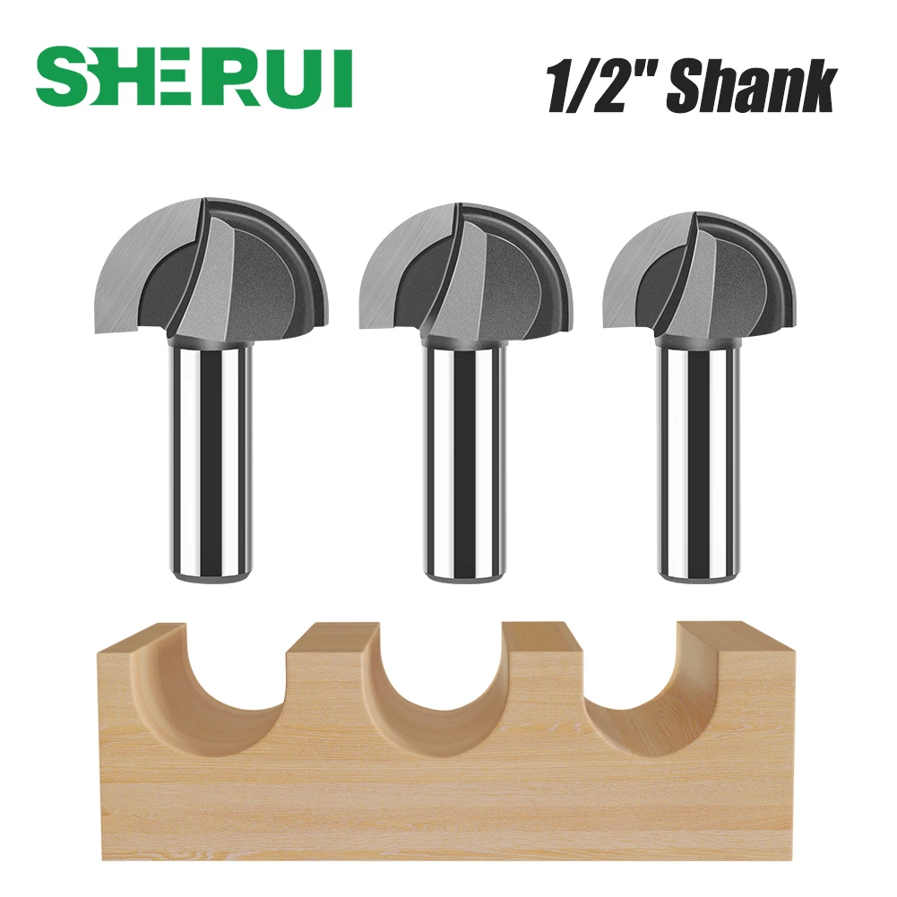 

1pc 12mm 1/2in Shank Round Nose Router Bit Cove Box Bit Core Box Solid Carbide CNC Woodworking Groove Tools