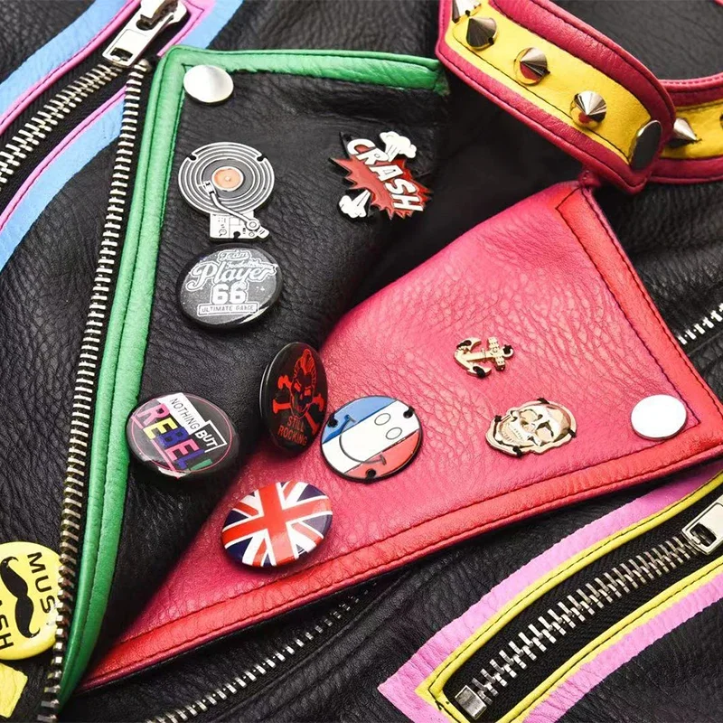 Graffiti Print Motorcycle Jacket for Women 2024 Trend Rivets Punk Style Streetwear Black Cropped Faux Leather Jackets