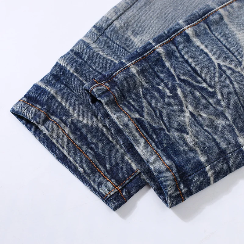 Street Fashion Men Jeans Retro Blue Stretch Skinny Fit Ripped Jeans Men Hole Red Patched Designer Hip Hop Brand Pants Hombre