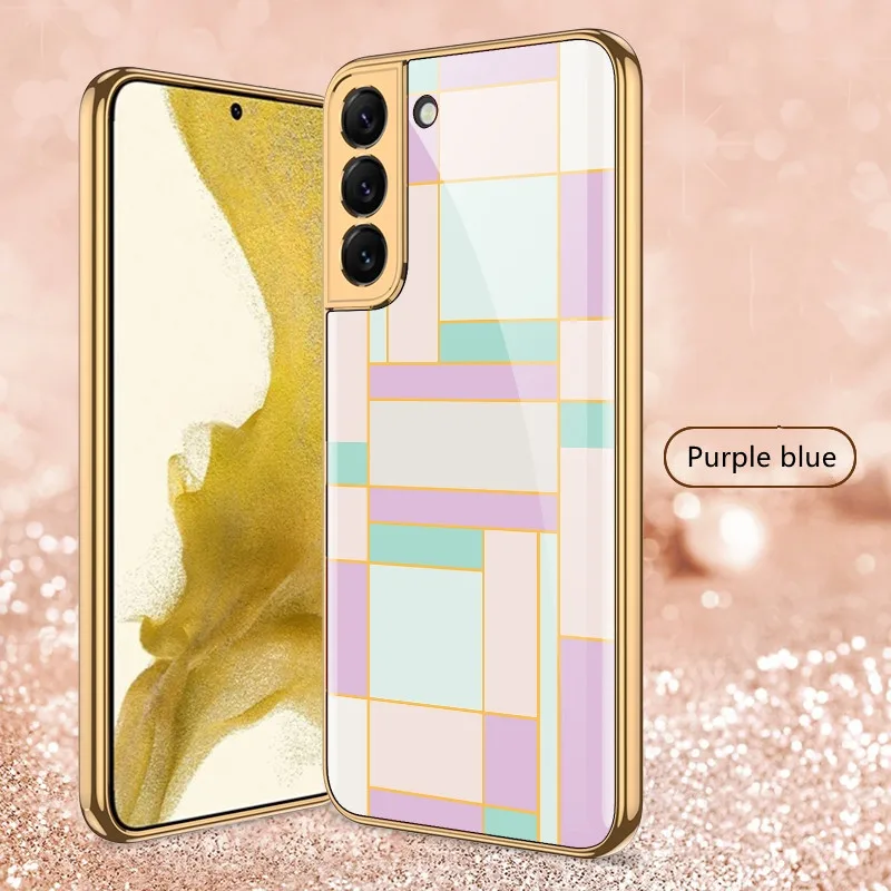 samsung silicone Geometric Phone Case For Samsung S22 Case Glass Ultra-thin for S22Plus S22Ultra Patterned Full Coverage funda Scratch Proof Cute kawaii phone cases samsung Cases For Samsung