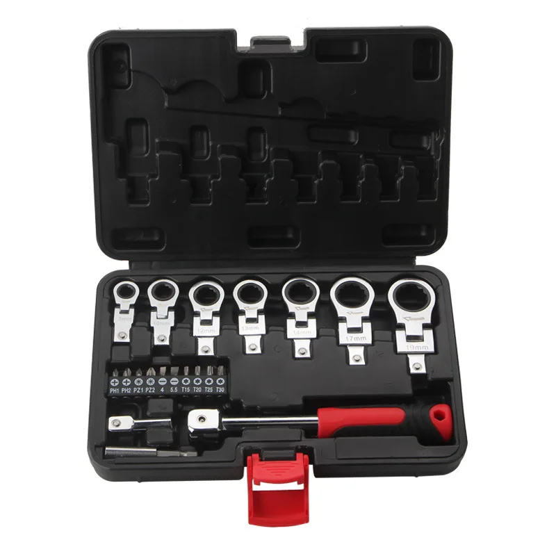 

Portable Ratchet Wrench 72 Gear Shaking Head Interchangeable Combination Set Rotatable 180 °Removable Flexible Torque Spanner