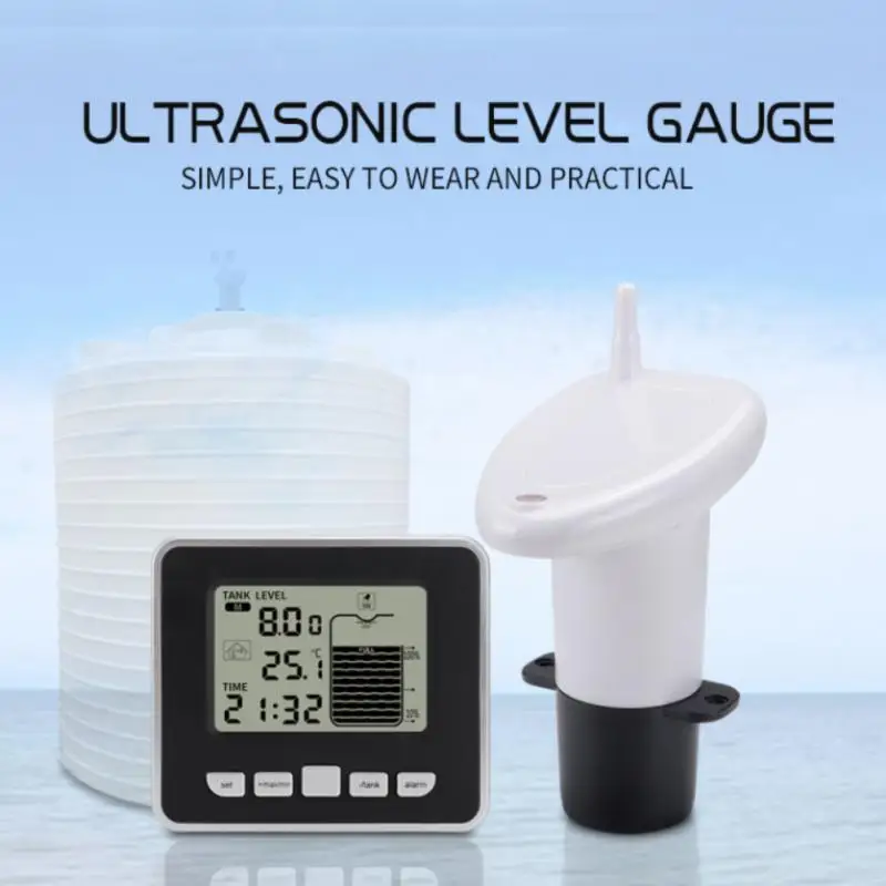

TS-FT002 Ultrasonic Wireless Water Tank Liquid Depth Level Meter Sensor Water Level Gauge With Time Temperature Display Sensor