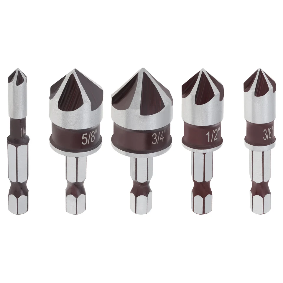 카운터싱크 드릴 비트 세트, 82 도 카운터싱크 비트, 1/4 인치 육각 생크 카운터 싱크 드릴 비트 세트, 목공 도구, 5 개