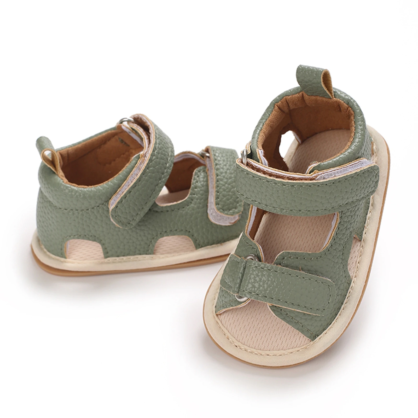 Baby Boys Girls Summer Sandals Solid Color PU Leather Breathable Non Slip Flat Shoes Fashion Unisex Toddlers Soft Sole Shoes