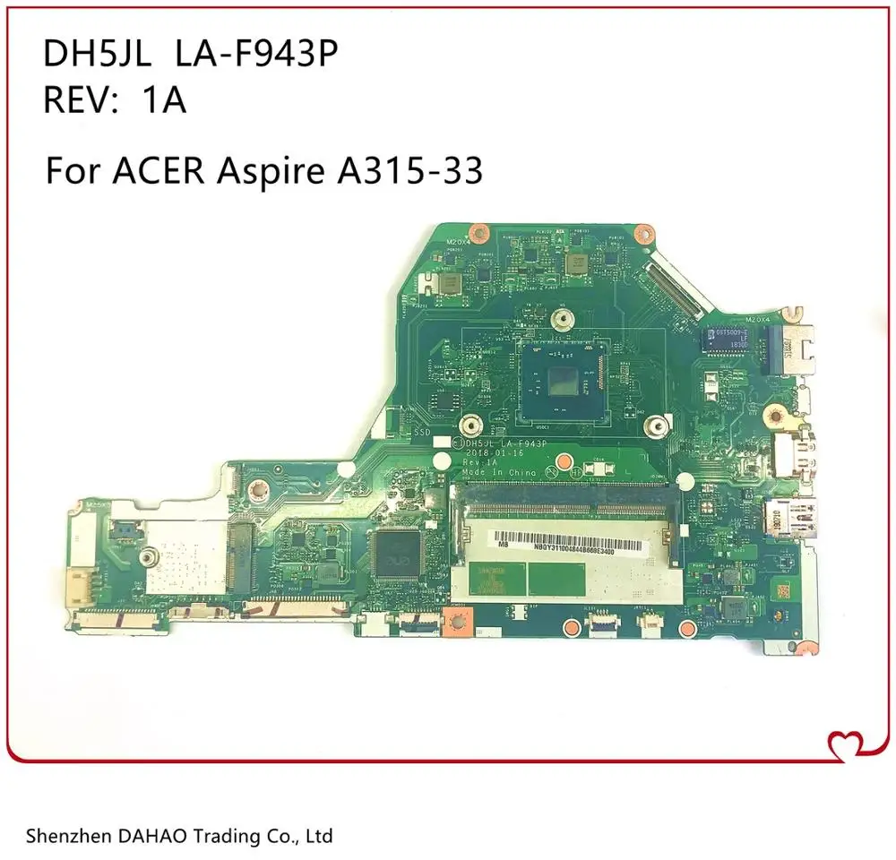 

DH5JL LA-F943P A315-33 Motherboard For ACER Aspire A315 A315-33 A515-33G Laotop Mainboard With Intel CPU DDR3L 100% Fully Tested