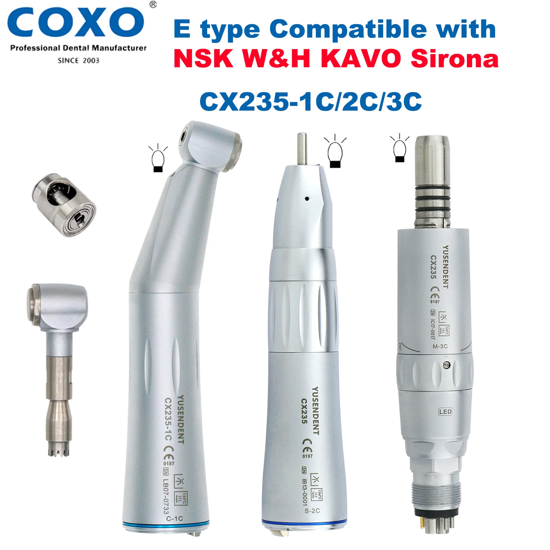 

COXO Dental Fiber Optic Contra Angle Straight Low Speed Handpiece Inner Channel LED Air Motor 6Pin E Type Fit KAVO NSK WH Sirona