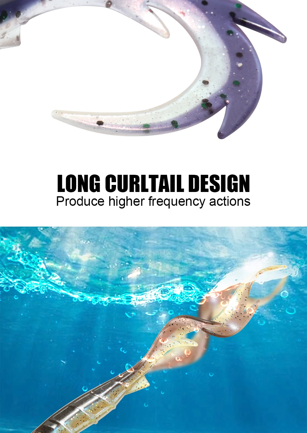 Spinpoler Fireflow Angelköder Langer Wellenköder mit Lockende Schwanzpartie Weicher Köder 9,5cm Schwimmköder Zweifarbiger Wurm für Barsch, Forelle, Zander – Detail 4