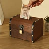 Wooden Retro Treasure Chest Piggy Bank Decorative Box With Lock, Coin, Banknote Storage Box Safe Money Box Gift 2