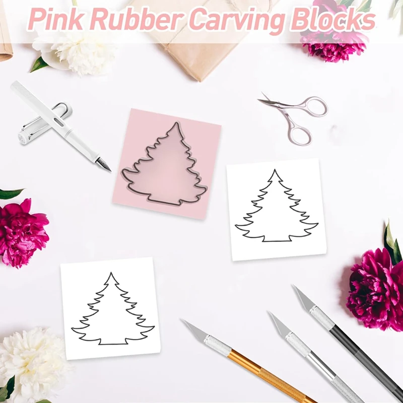 30Pcs Pink Rubber Carving Blocks 2 X 2Inch Rubber Stamp Carving Blocks Soft Linoleum Block For Stamp Craft