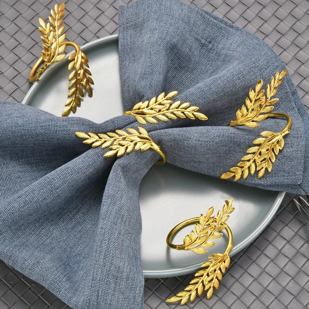1/6/12Pcs Gold Leaf Napkin Rings Fall Napkin Holder for Christmas Thanksgiving Wedding Dinnig Table Decoration