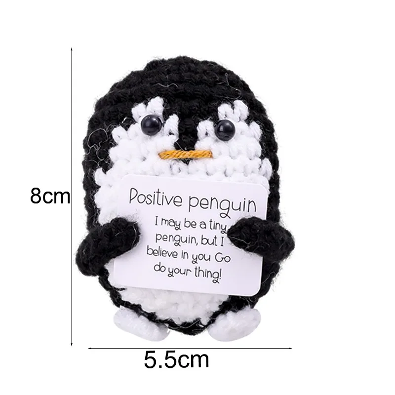 Plush Toy Positive Energy Penguin Hug Pocket Mini Handmade Plush Wool Knitting Doll with Card Funny Birthday Gifts Home Room Decoration