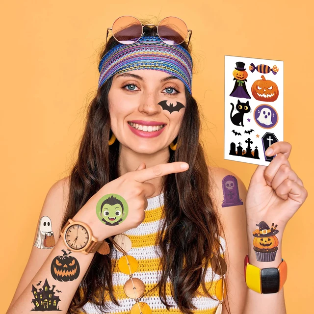 JYNVO Autocollant Halloween 60 Pcs Tatouages Éphémères Cartoon