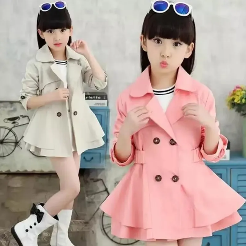 여아 트렌치 코트, 용수철 가을 어린이 바람막이 패션, 더블 브레스트 재킷,  ..