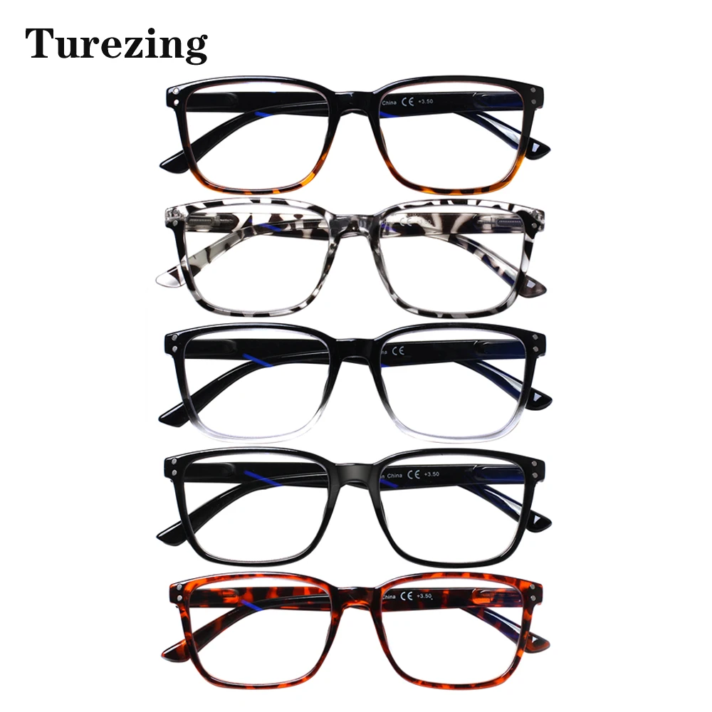 Turezing 5 Pack Vintage Leopard Print Square Frame Reading Glasses Spring Hinge Men Women Blue Light Blocking Eyeglasses+0--+400