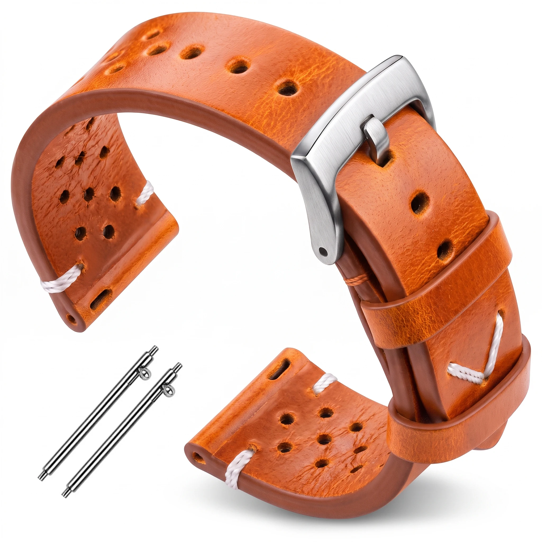 Vintage-Style Handmade Oil Wax Genuine Leather Watch Band for Men - Available in Black, Brown, Yellow, and Green