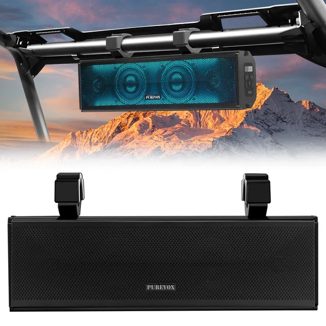 UTV/ATV 17" Bluetooth Sound Bar 4 Speaker Amplified Audio Waterproof with Multi-color Lighting for Golfcart Can Am 1