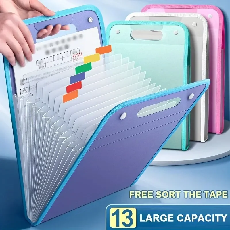 File folder 13 Pocket Portable A4 Letter Size Macaron Color Accordian Document Organizer for Classroom Office Home Storage