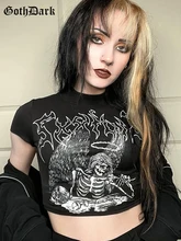 

Goth Dark Skull Emo Graphic Mall Gothic Women T-shirts Grunge Aesthetic Punk Bodycon Crop Tops Black E-girl Backless Alt Clothes