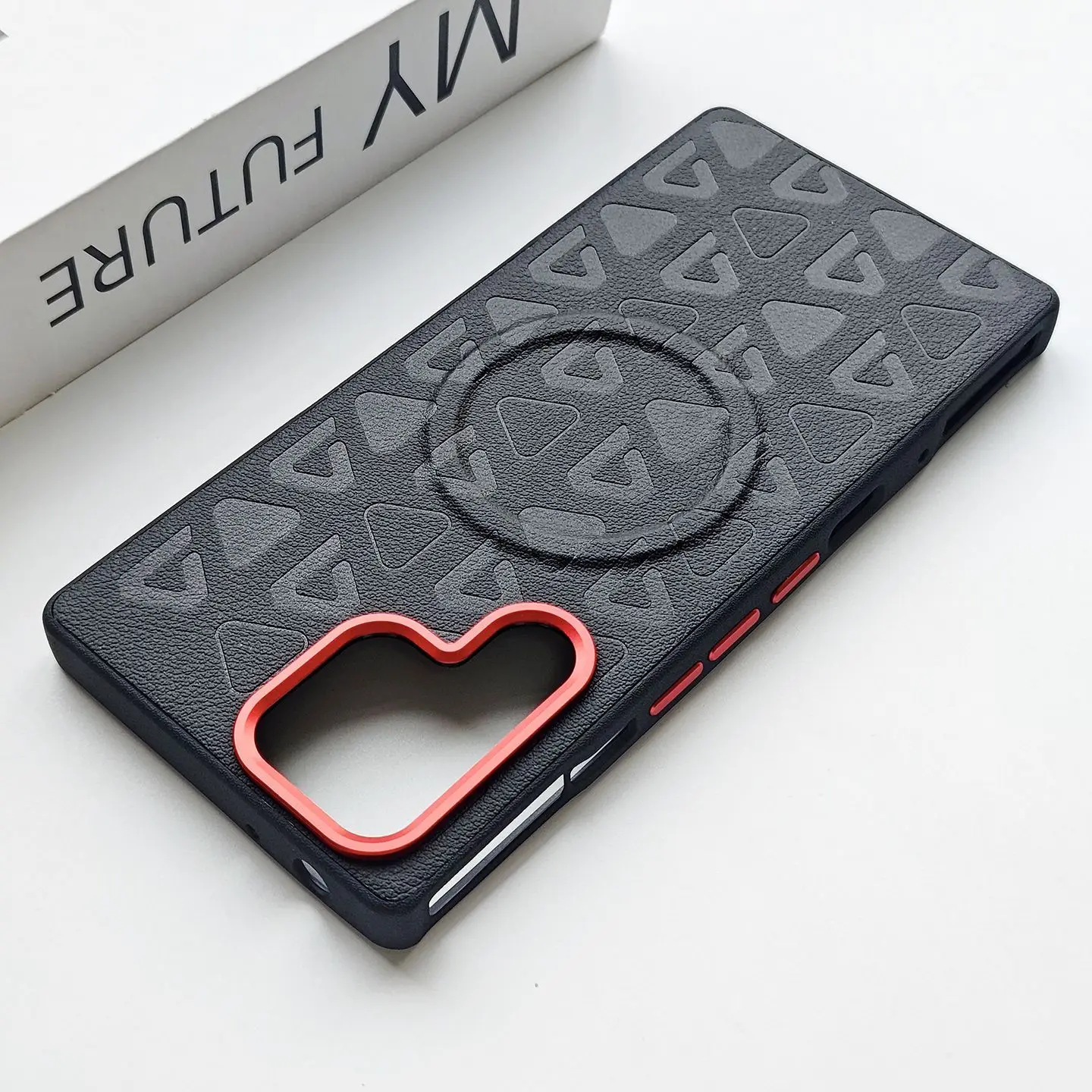 Luxury Magnetic Matte PU Leather Shockproof Case with Metal Button and Lens Ring