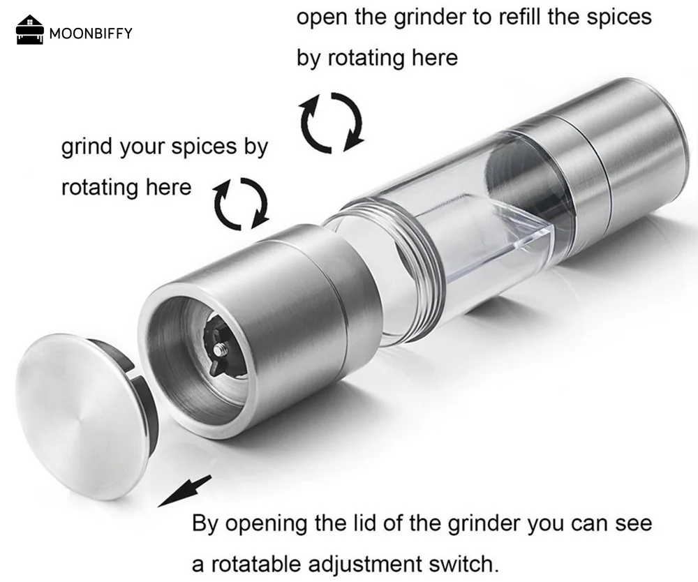 Salt and Pepper Grinder 2 In 1 Stainless Steel Manual Grinding for Cooking