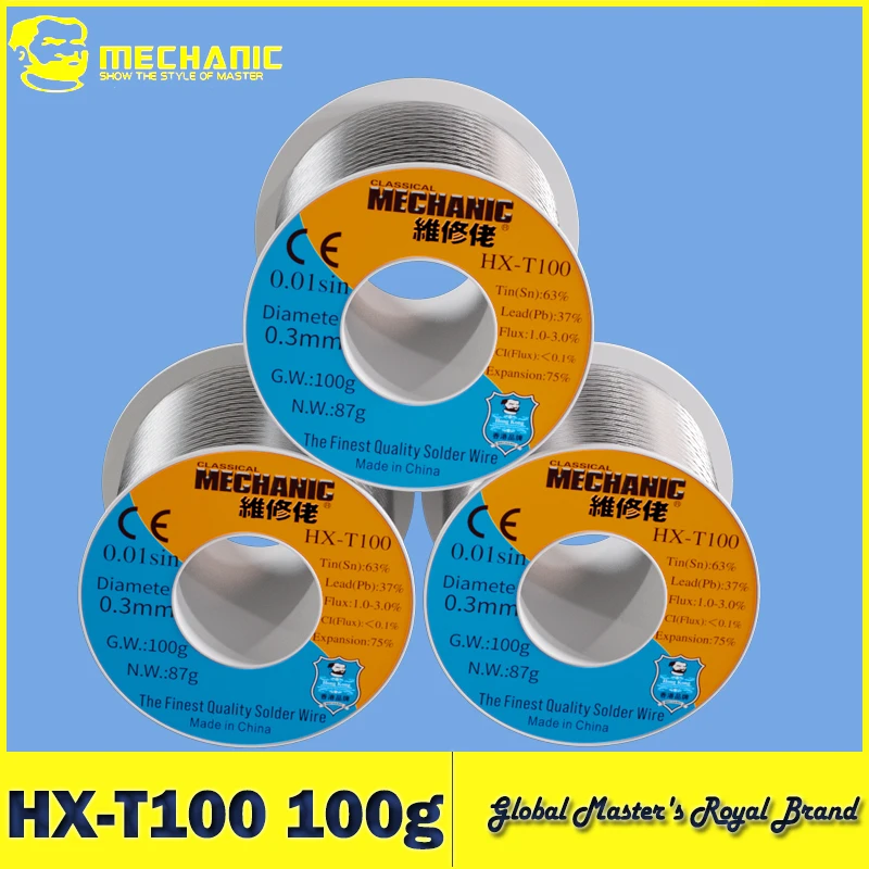 HX-T100 100g Soldering Wire Mild Rosin Core 0.3mm 0.4mm 0.5mm 0.6mm 0.8mm 1mm 1.2mm For iPhone Samsung Repair Tool