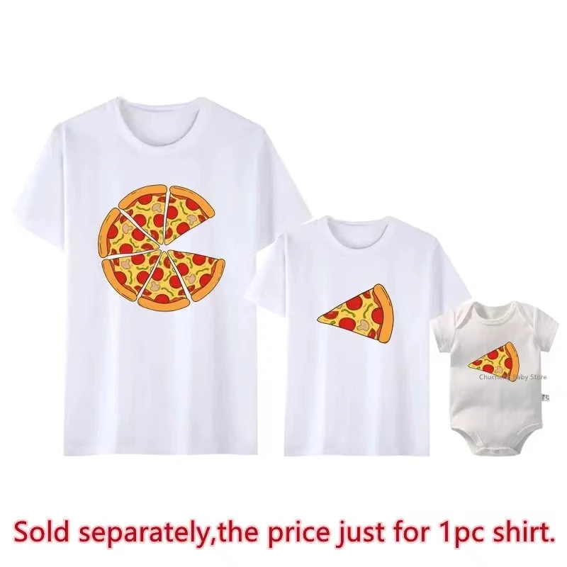 Funny Pizza and Pizza Slice Print Family Matching Shirts Cotton Dad and Daughter Son Kids Tshirts Baby Rompers Father's Day Gift 4