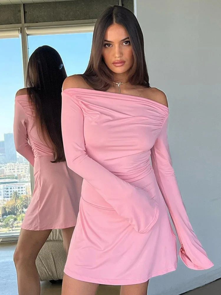 

One-Piece Slim Fit Dress For Women Stylish Sexy Long Drop Shoulder Sleeve Dresses Summer New Casual Solid Colour Summer Dress