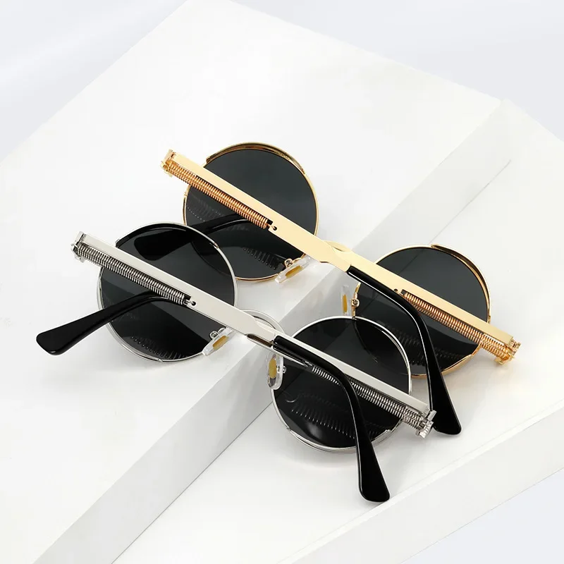 Steampunk Style Retro Round Sunglasses with Reflective Colorful Lenses