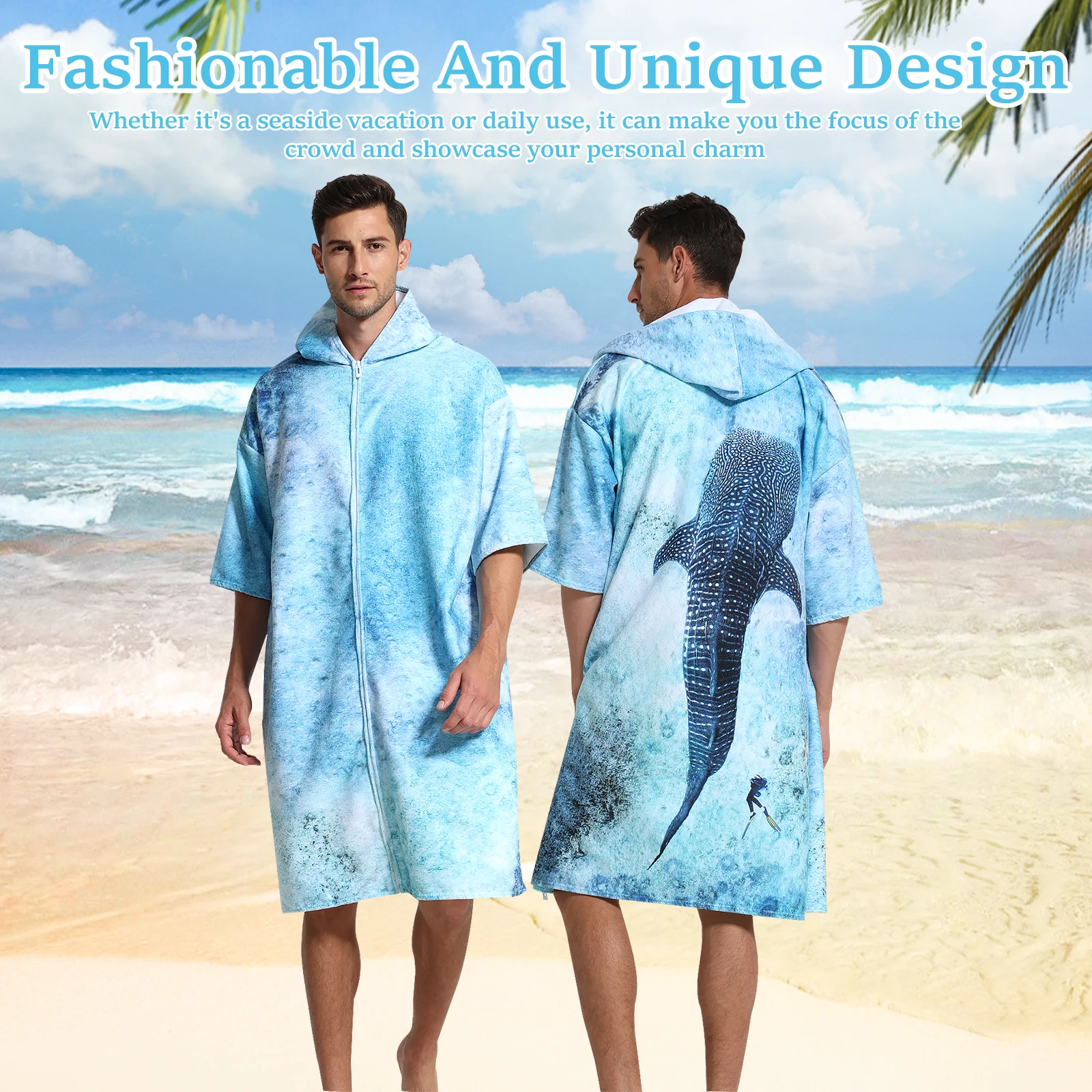 Hooded Towel Polyester Soft Hooded Changing Robe Quick Dry Cover Up Changing Towel Swim Robe Poncho for Men Women Beach Travel