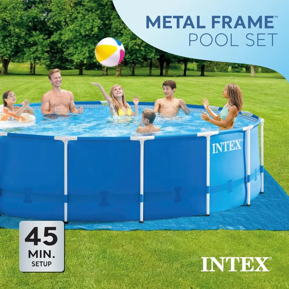 ame Outdoor Above Ground Swimming Pool Set with Filter Pump, Ladder, Ground Cloth, and Pool Cover