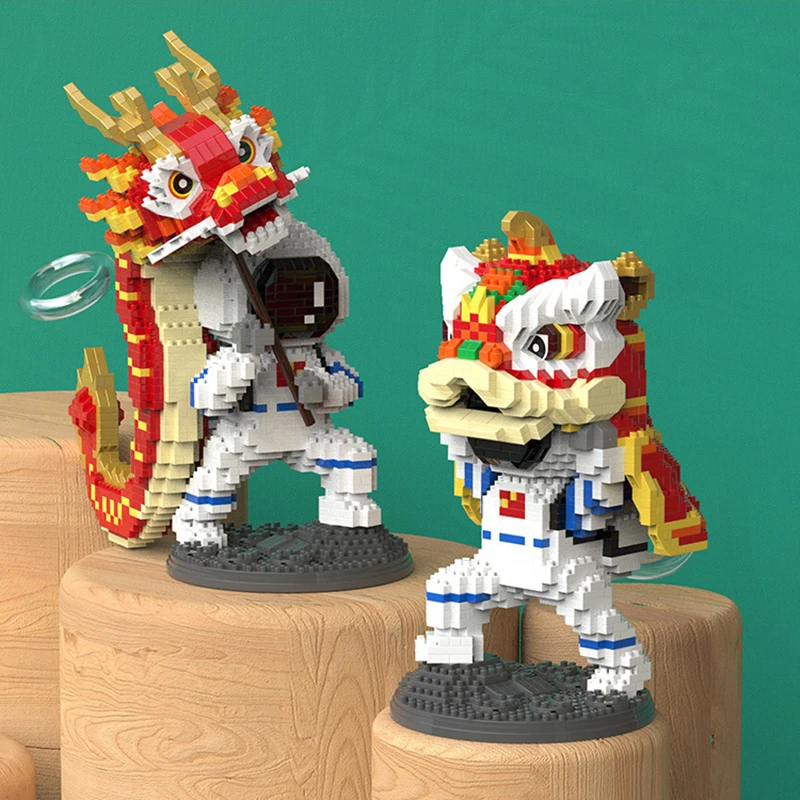 

Lion Dance Astronaut Micro Building Blocks Chinses Culture Dragon Dance Cosmonaut Spaceman Mini Brick Figures Toys For Kid Gift