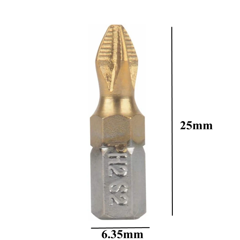 10pc 25mm PH2 자기 스크루 드라이버 비트 1/4 인치 생크 티타늄 코팅 스크루 드라이버 비트 미끄럼 방지 전기 드릴 비트 전동 공구