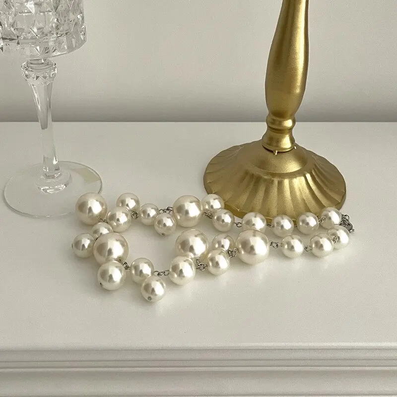 Elegante damesketting met imitatieparels, grote parels, choker, perfect voor feestjes, bruiloften, als bruidssieraad of als cadeau voor meisjes._voghion.com