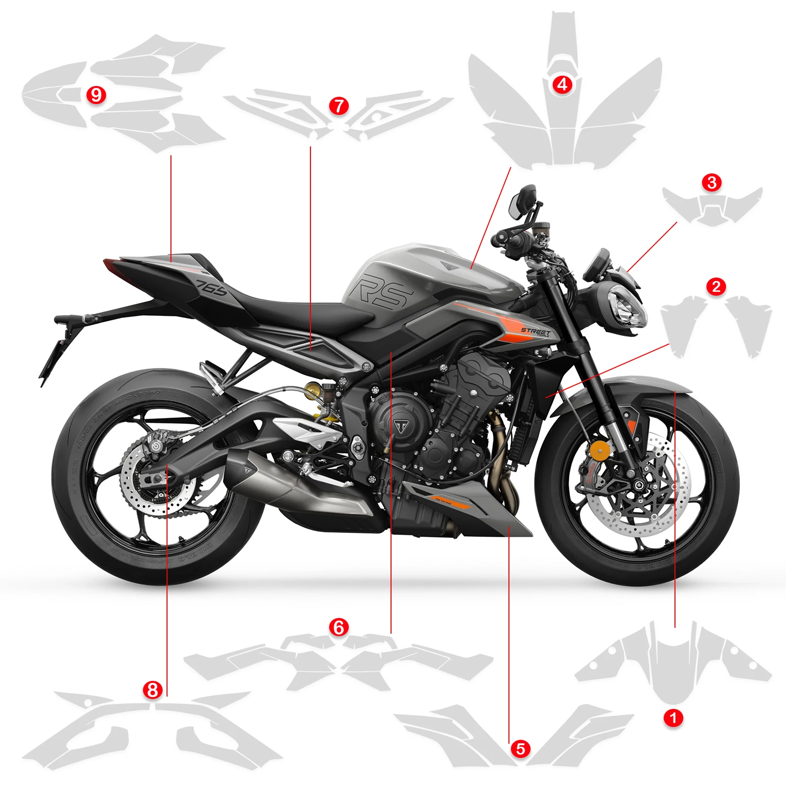 STREET TRIPLE 765 RS 2023-2026 방수 투명 미끄럼 방지 필름 안티 UV 페인트 오토바이 전체 자동차 보호 필름