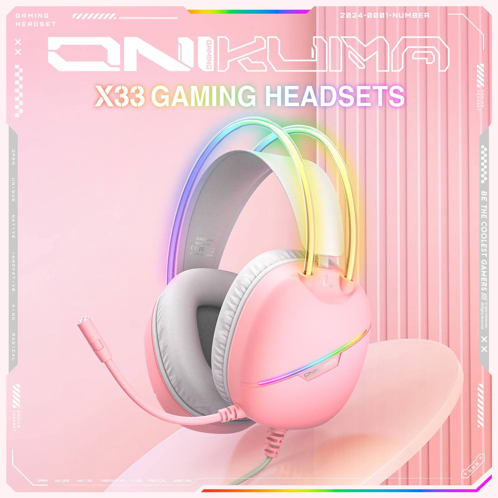 ONIKUMA X33 Gaming-Headset, kabelgebunden, kompatibel mit PC und PS4, mit RGB-Beleuchtung, HD-Mikrofon und flexiblem Ohrhörer für Computer_voghion.com