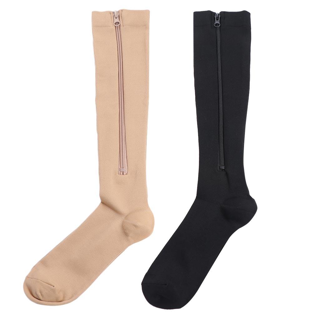 Nylon Compression Zipper Socks Stockings Closed Toe Varicose Veins Socks Colour of Skin Calf Stretch Socks