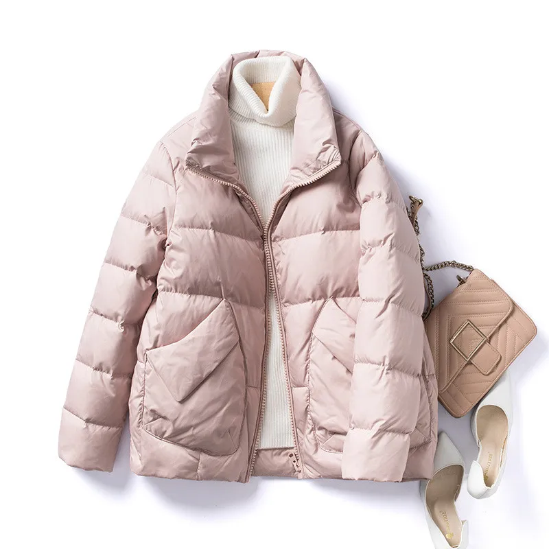 

Autumn Winter Pockets Bigsize Down Coat Women Light Thin White Duck Down Jacket Parkas Female Long Sleeve Warm Puffer Outwears