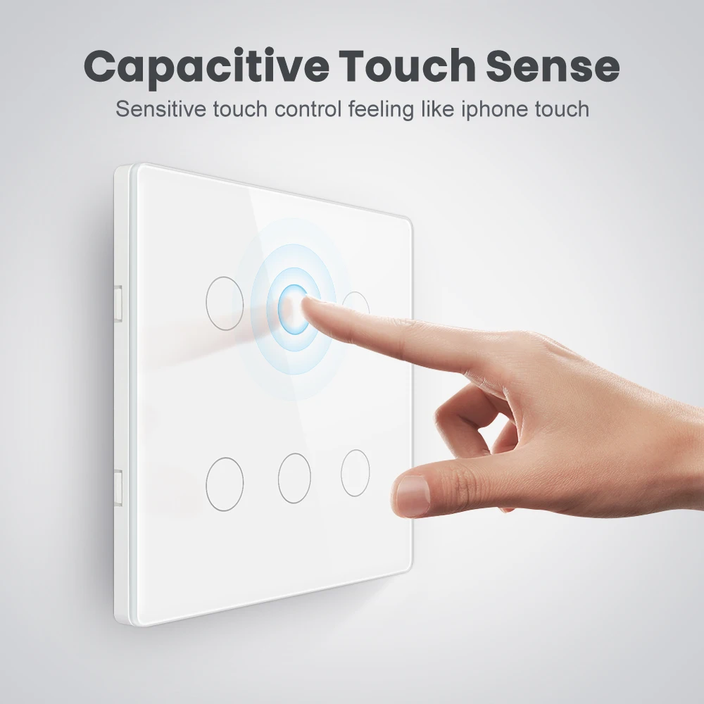 LoraTap Smart Life 6 Gang Brazil Touch Panel Light Switch Tuya App Remote Google Home Alexa Voice Control Automation residential