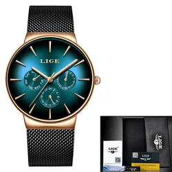 Luxury Women's Quartz Wristwatch with Mesh Steel Bracelet - Waterproof Fashion Timepiece (Rose gold green)