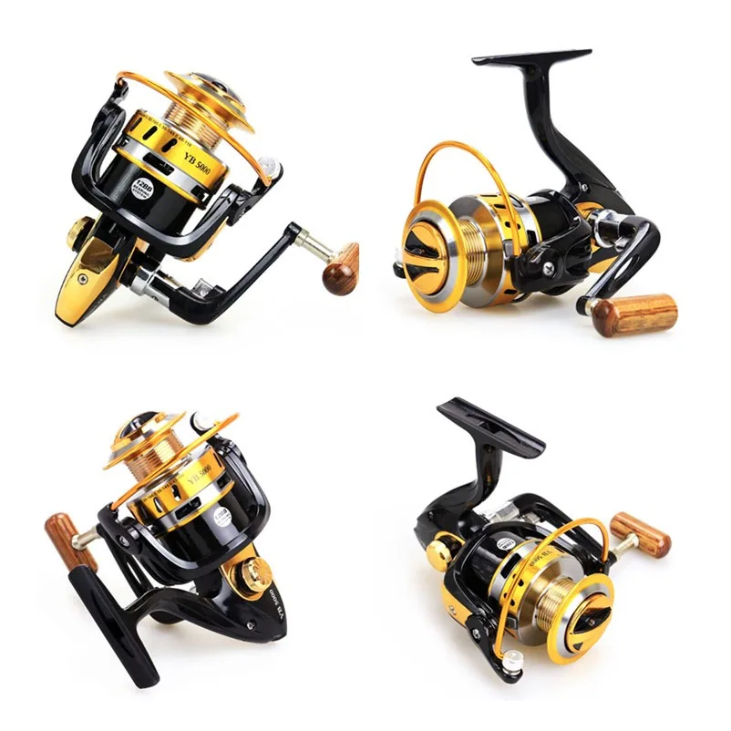 Yumoshi Pro 5.5:1 Gear Ratio 12 Ball Bearings Fishing Spinning Reel Black Golden Tone Model YB