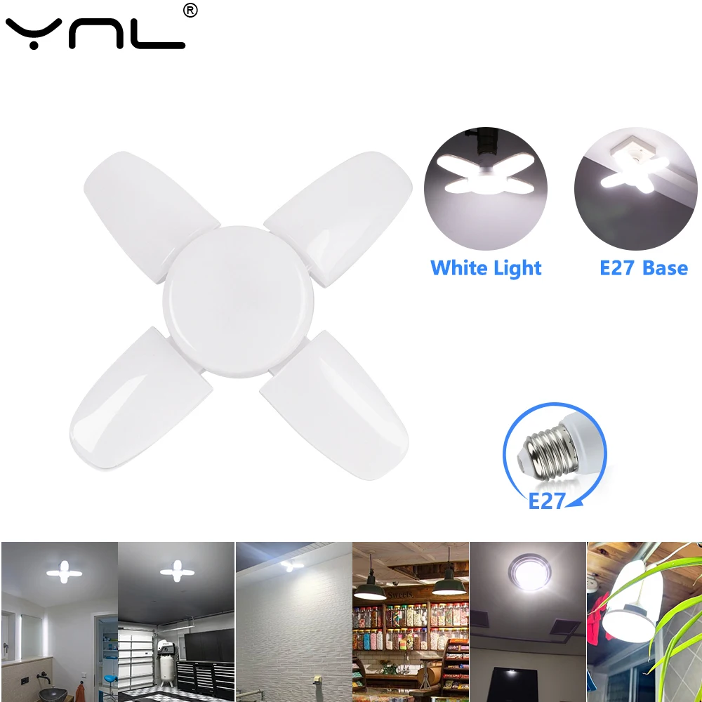 

LED Garage Light Foldable E27 28W Lamp Bulb AC 110V 220V Fan Bulb For Home Warehouse Bedroom Living Room Decora Indoor Lighting