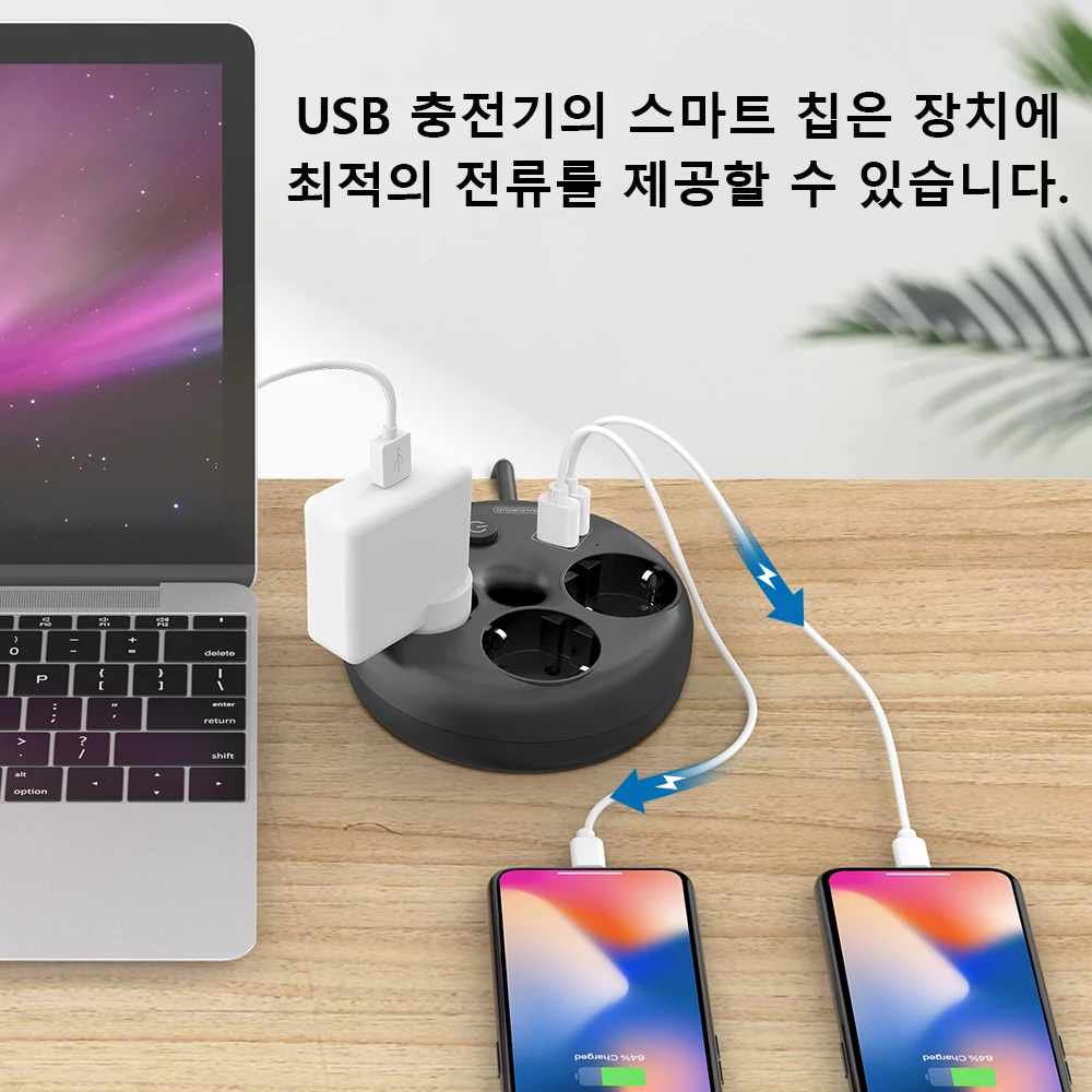NTONPOWER 3 AC 콘센트 전원 스트립 다용도 스마트 홈 연장 코드, 여행 네트워크 필터 용 휴대용 전기 소켓