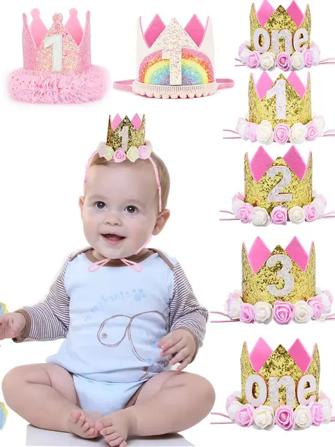Sombrero de cumpleaños para niña de 1 año, corona de cumpleaños, corona de  niña, globos de primer cu La Vida Bella