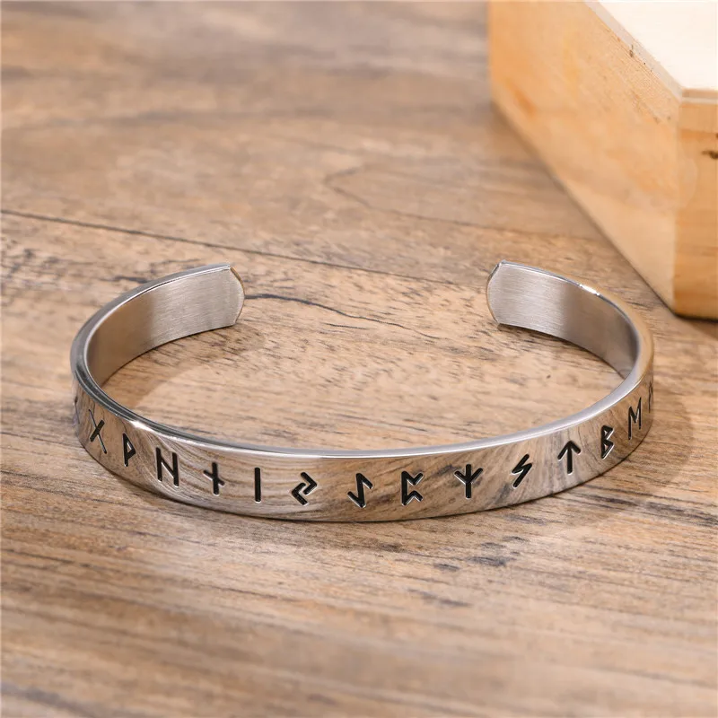 ZORCVENS 8mm Viking Bracelets for Men, Nordic Viking Rune Letters Amulet Cuff Bangle, Vintage Punk Rock Jewelry Gifts