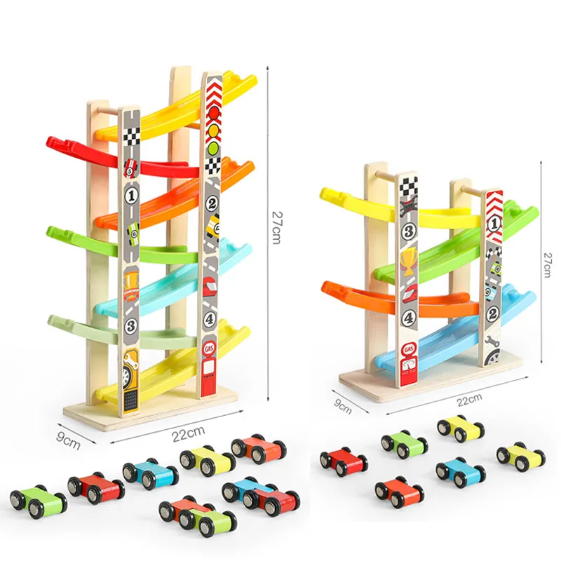 4/7 Track Wooden Ramp Racing Toddler Toy Car Set Montessori Educational Toy Game Mini Inertia Slide Roller Coaster Racing 5