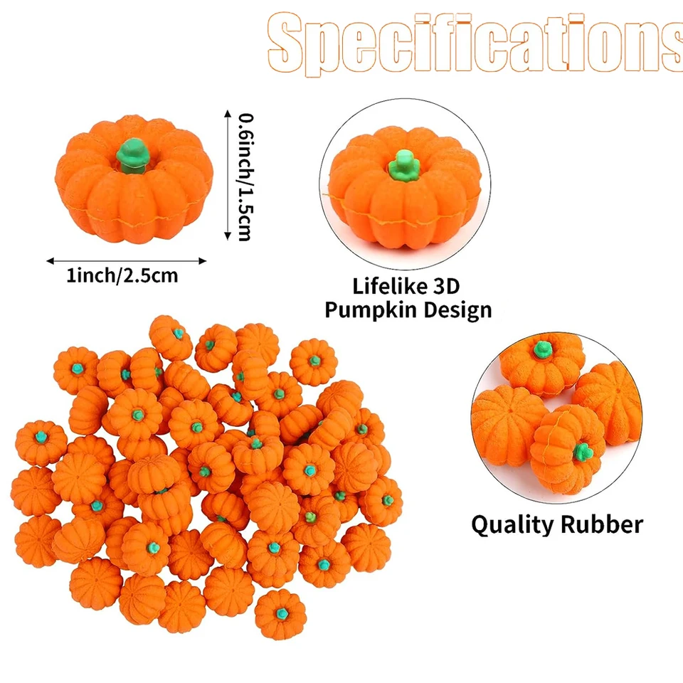 100 Gomme Cancellare Halloween Per Bambini – Mix Di Zucche, Fantasmi E Pipistrelli, Formato Mini, Divertenti, Per Bomboniere E Feste - 3