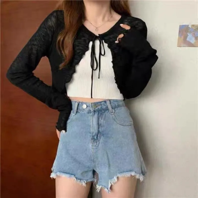 Women Thin Sunscreen Cardigan Lace-up...