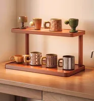 Versatile 2-Tier Wooden Storage Rack for Kitchen&Tea Room-Countertop Organizer with Decorative Desktop Multi-layer Storage Rack 4